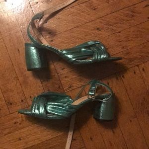 Aqua Metallic Sandal Heels